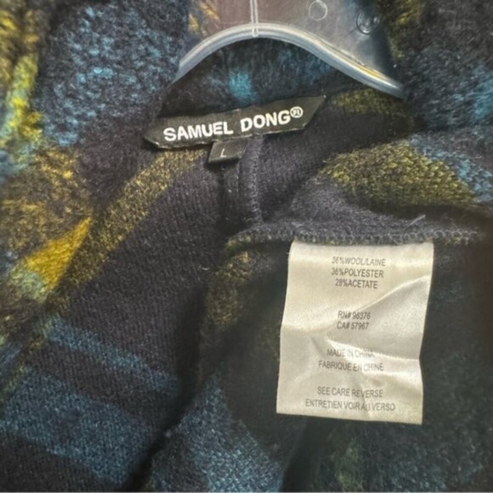 Samuel Dong Wool Check Fringe Wrap Coat Shawl Pockets Tartan Poncho Oversized L - Picture 13 of 16